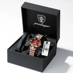 POEDAGAR Luxusuhr für Damen, wasserdicht, lässige Quarzuhr für Damen, hochwertige elegante Damenuhren, Damenuhr Reloj+Box