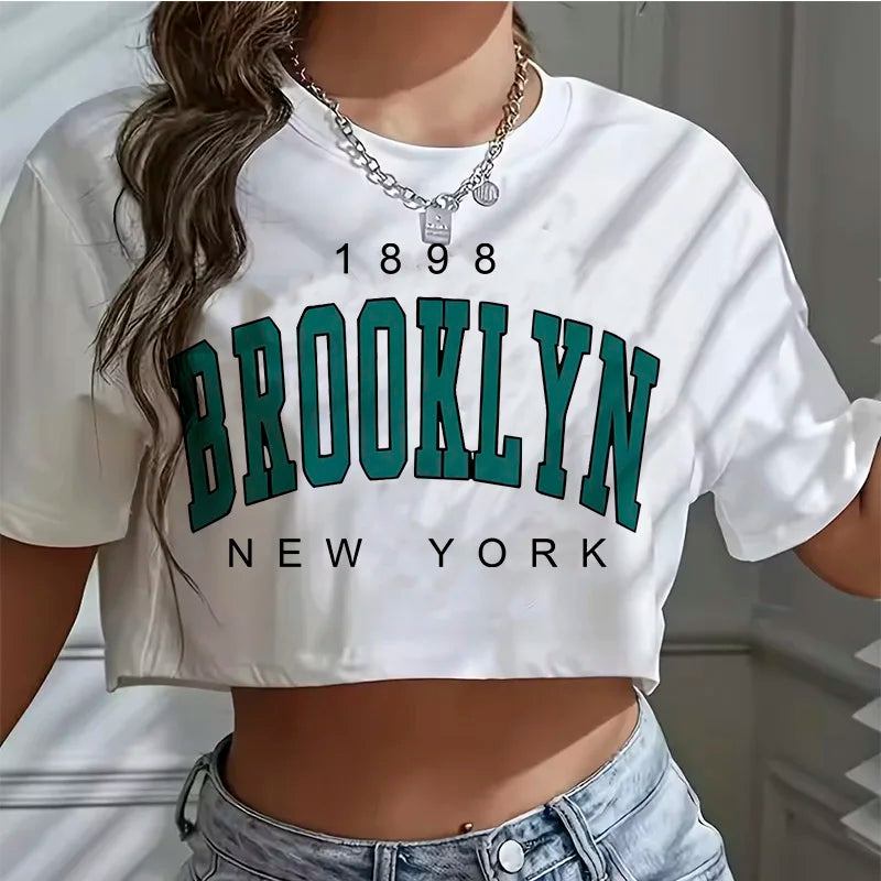 T Shirt Los Angeles Number 91 Brooklyn Graphic Round Neck Sports Crop T-shirt Casual Crop Top Women Cropped Hauptbild