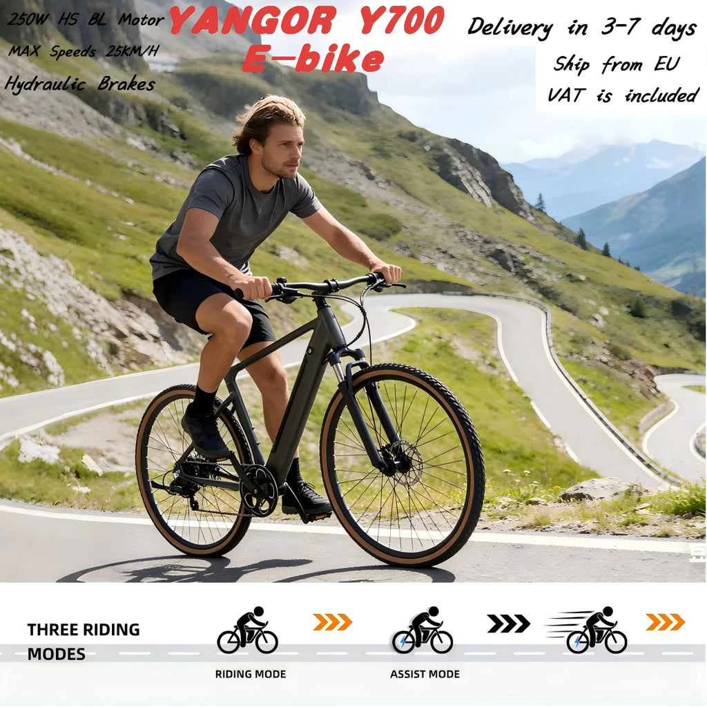 YANGOR 250W E-Bike, 28" Ultraleichter Rahmen, große Reichweite, Stadt- & Rennrad, geeignet für Damen und Herren E-Bike CE EU