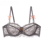 MOYISU Sommer-Dessous-Set, transparenter französischer Spitze, Minimizer-BH, Slip, ultradünn, sexy Damenunterwäsche, großer Busen, sexy Po & Höschen