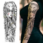 1 Sheet Full Arm Compass Zeus Skull Tiger Lion Flower Temporary Tattoos Sleeve For Men Women Adults Fake Temp Sticker Tattoo
