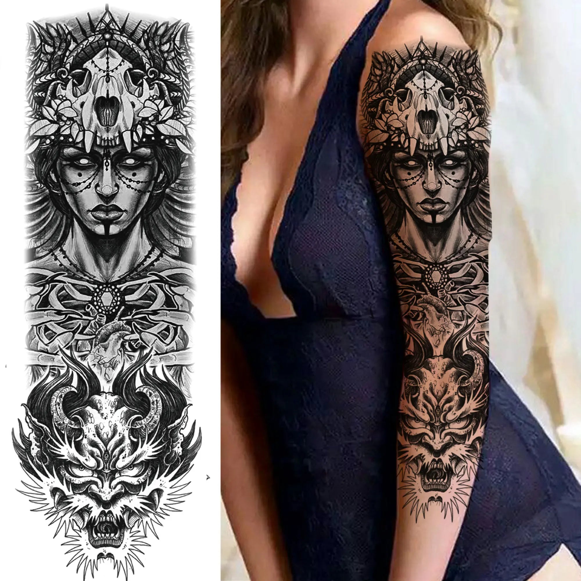 Kompass Roboterarm Temporäre Tattoos Ärmel für Männer Frauen Realistische Gefälschte Totenkopf Engel Ganzarm Tattoos Maori Totem Tattoo Aufkleber