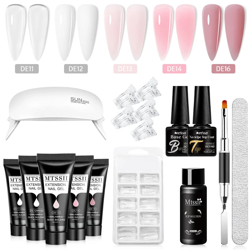 24-teiliges Set 20ml Poly Nail Extension Gel Kit Mini-UV-Lampe Versiegelung mit Basislack Überlack Professionelles Poly-UV-Nagelgel-Kit Starter-Kit