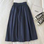 Damen Schwarzer Rock Midi High Waist Korean Style Plissiert A-Linie Vintage Kleidung 2026 Neue Sommer Casual Mode Damen Arbeitskleidung
