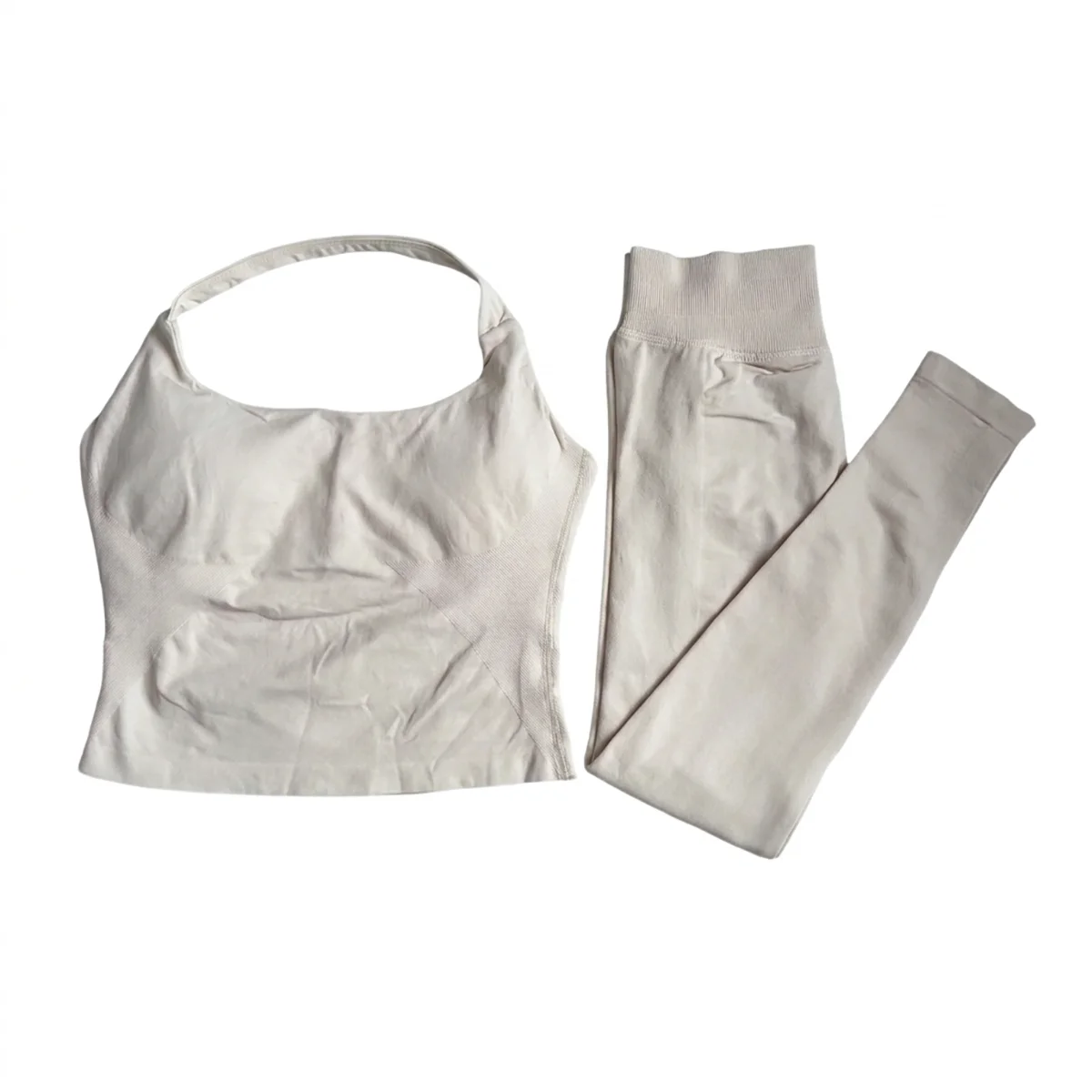 Halter Top Leggings 2-Piece Set Seamless Halterneck Backless Yoga Top+Scrunch Booty Leggings Fitness Gym 2pcs Set