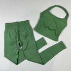 OHNE LOGO Yoga-Outfit Sport-Impact-Gym-Set Neckholder-Oberteil und Leggings-Hosen-Sets Rückenloses Neckholder-Design Hochelastische Sportbekleidung