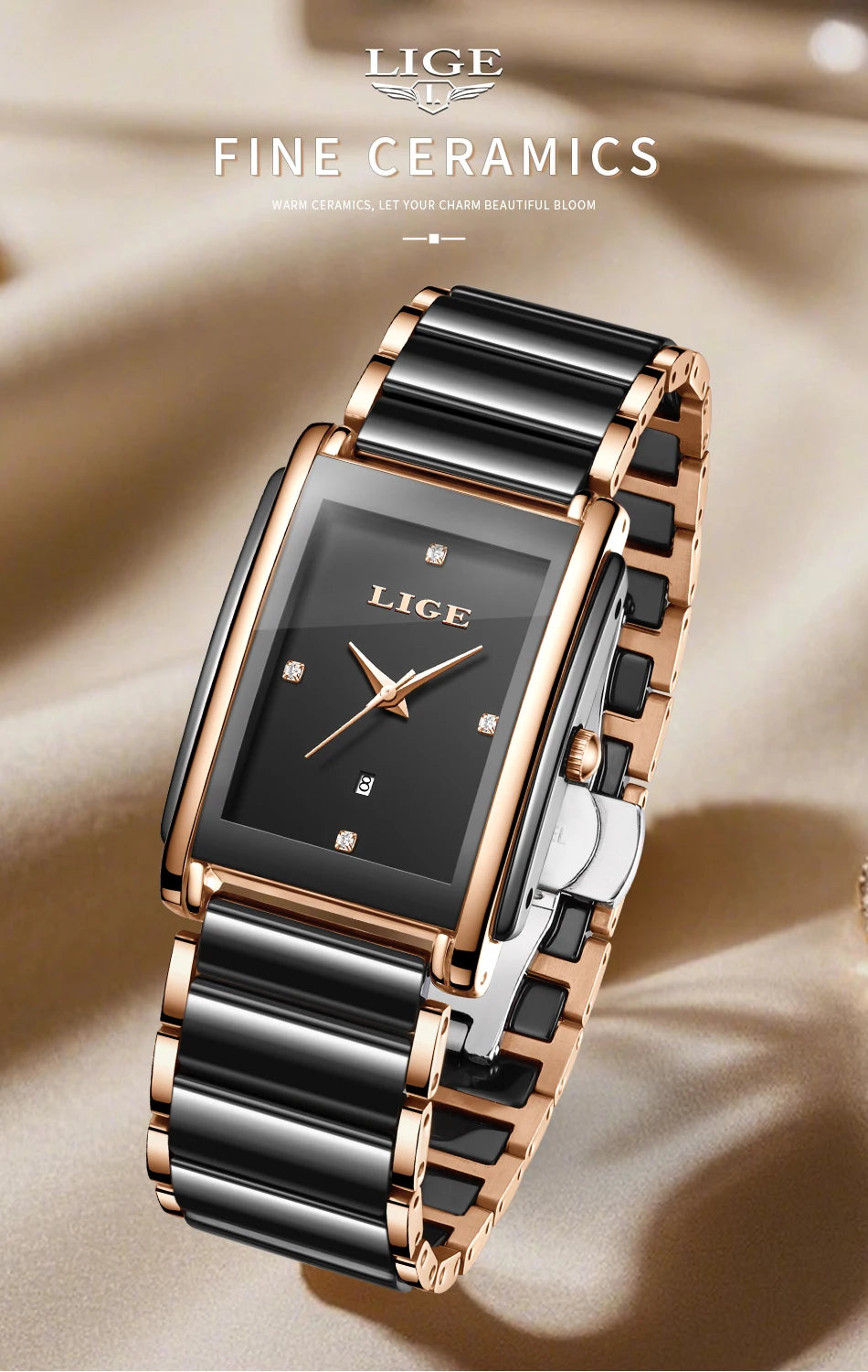 LIGE Mode Elegante Damenuhr Japanisches Uhrwerk Keramikarmband Luxus Damen Armband Quarzuhren Geschenke Reloj Mujer