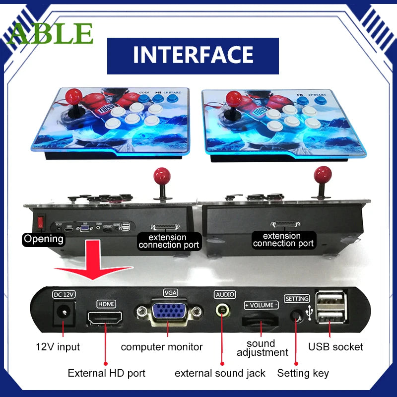 Pandora Saga DX2 26800 Spiele in 1 Split Box Konsole Arcade 2-Spieler Plug-Play Klassisches Retro 3D Spiel Familie 720P HD