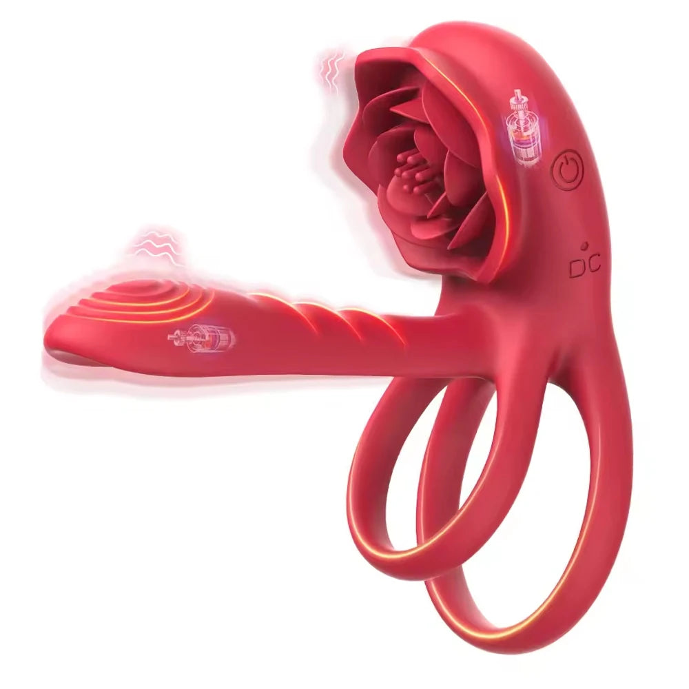 Rosen-Penisring Vibrator für Frauen G-Punkt Klitoris-Stimulation Männer Ejakulationsverzögerung Silikon-Hodenring Sexspielzeug für Paare