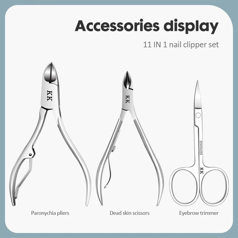 KK 11-in-1 Maniküre-Tools Professionelles Nagelknipser-Set Edelstahl Nagelschneider Zangen Scheren Kit Fußpflege Handpflege Zweitbild