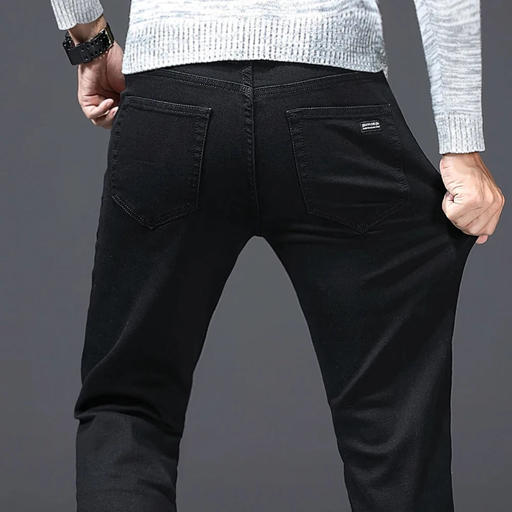 Wthinlee Business Men Jeans Casual Straight Stretch Fashion Classic Blue Black Work Denim Trousers Spring Summer Brand Clothing
