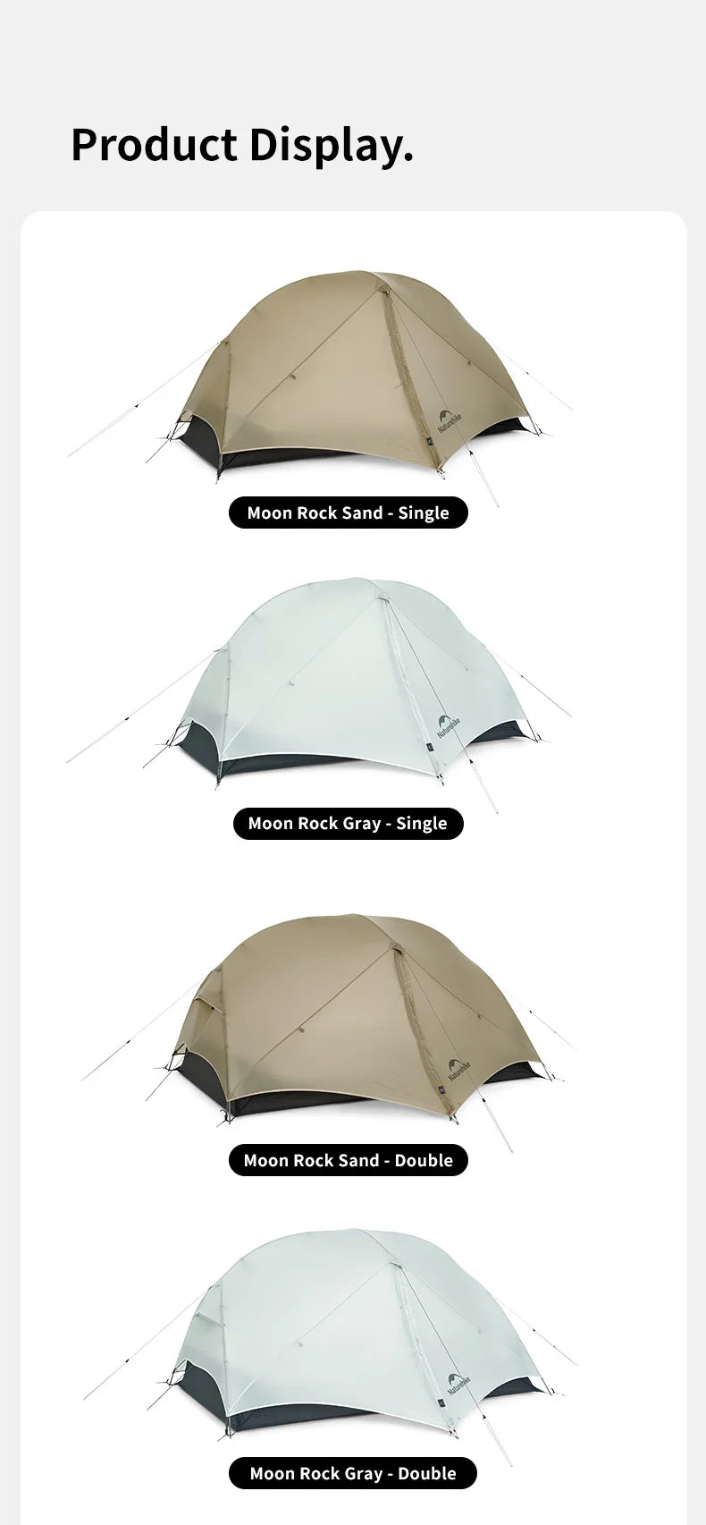 Naturehike Mongar UL 2 Zelt 2 Personen Trekkingzelt 20D Ultraleichtes Reisezelt Wasserdichtes Wanderzelt Überlebenszelt Outdoor Camping Zelt