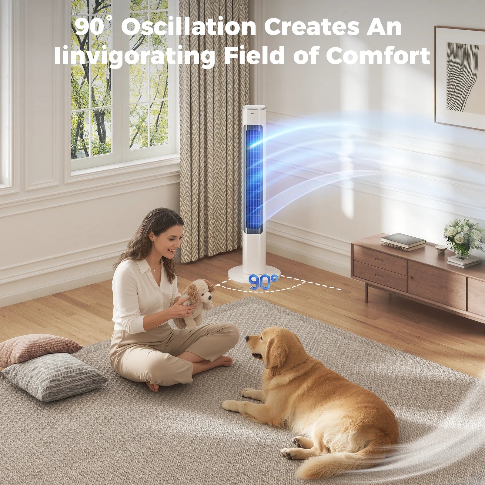Patbrela 40-Zoll elektrischer Turmventilator, 4 Geschwindigkeiten, 51° Oszillation, Fernbedienung, 12H Timer, 45W mit Touch-Steuerung