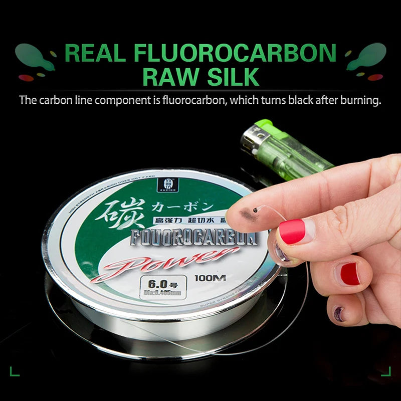 ZUKIBO 50M100M 100% Fluorocarbon Angelschnur Japanische importierte Kohlefaser-Schnur 1-25kg Monofilament Sinkende Schnur Meeresangeln