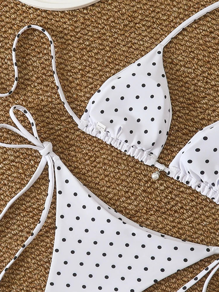 Sexy Micro-Bikini-Sets mit Perlenpunktdruck, Bademode 2026, Badeanzug für Damen, Strandkleidung, Damen Strand Sommer Bikini, zweiteiliger Badeanzug