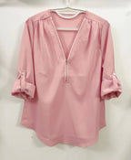 2024 Qualität Heißer Verkauf Plus Size Tiefer V-Ausschnitt Damenbluse Chiffon Coole lockere Hemd Mode Freizeit Damen Tops Sexy Reißverschluss Pullover