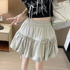 Süße Schleifen Plissierte Flauschige Röcke für Damen Sommer Koreanischer Stil Elastische Taille Laternenrock Damen Lockerer Weißer A-Linien Minirock