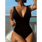 Tiefer V-Ausschnitt Einteiler Damen 2024 Push Up Bademode Weiblich Sexy Sommer Strandmode Schwimmen für Badeanzüge Micro Korean Monokini