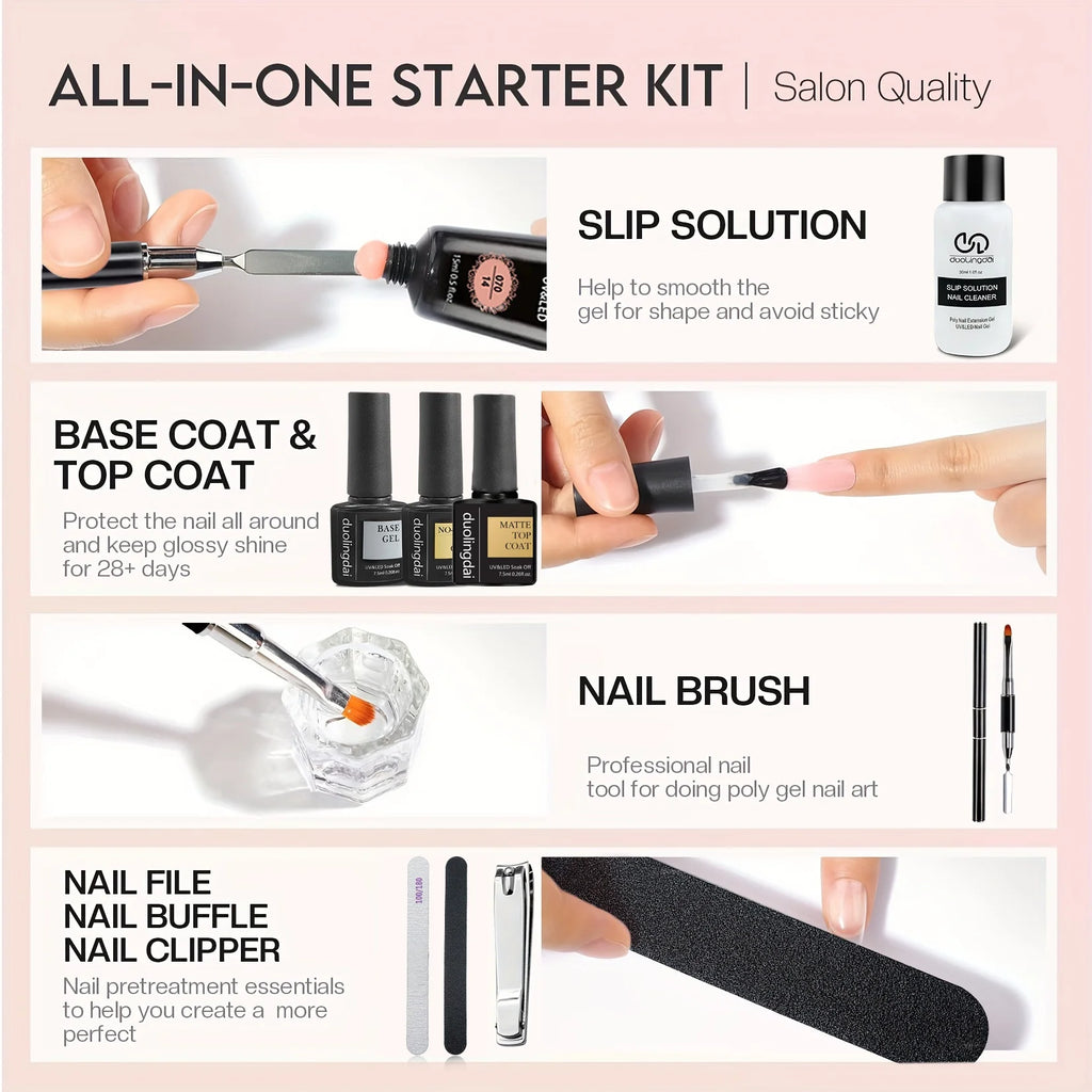 39-teiliges Nagelverlängerungs-Gel-Kit – enthält alle grundlegenden Nagelwerkzeuge, einfach zu bedienen für Anfänger. Einfaches Aufbaugel für Salon-Nägel