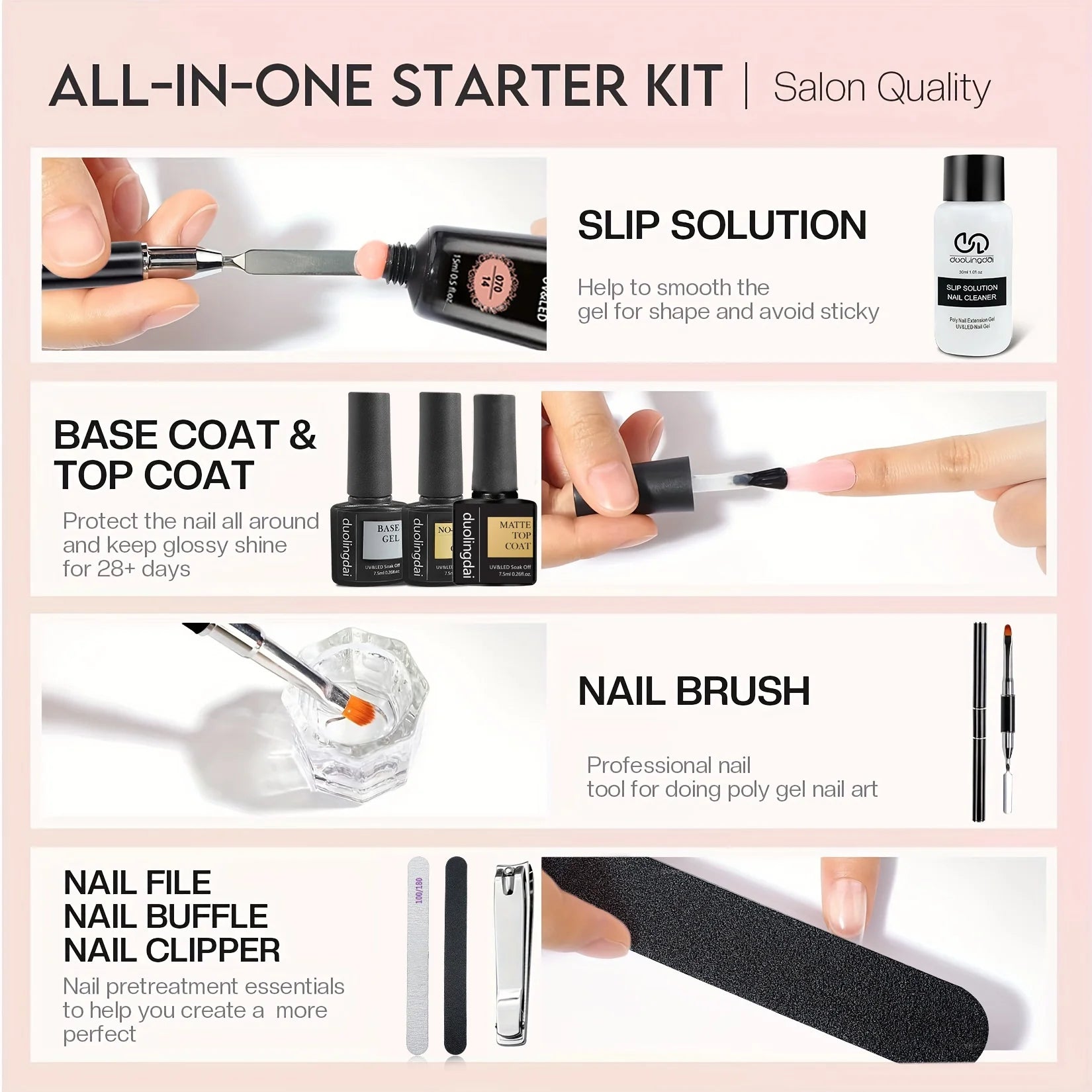 39-teiliges Nagelverlängerungs-Gel-Kit – enthält alle grundlegenden Nagelwerkzeuge, einfach zu bedienen für Anfänger. Einfaches Aufbaugel für Salon-Nägel