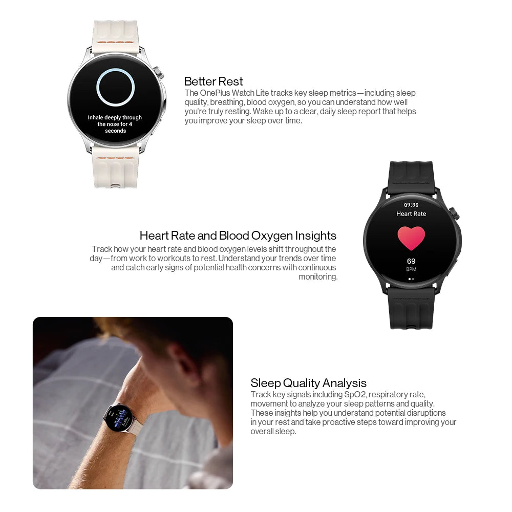 Globale Version OnePlus Watch Lite Smartwatch, 1,46 Zoll Display, 59g, 10 Tage zuverlässige Akkulaufzeit, Herzfrequenz, Blutsauerstoffüberwachung