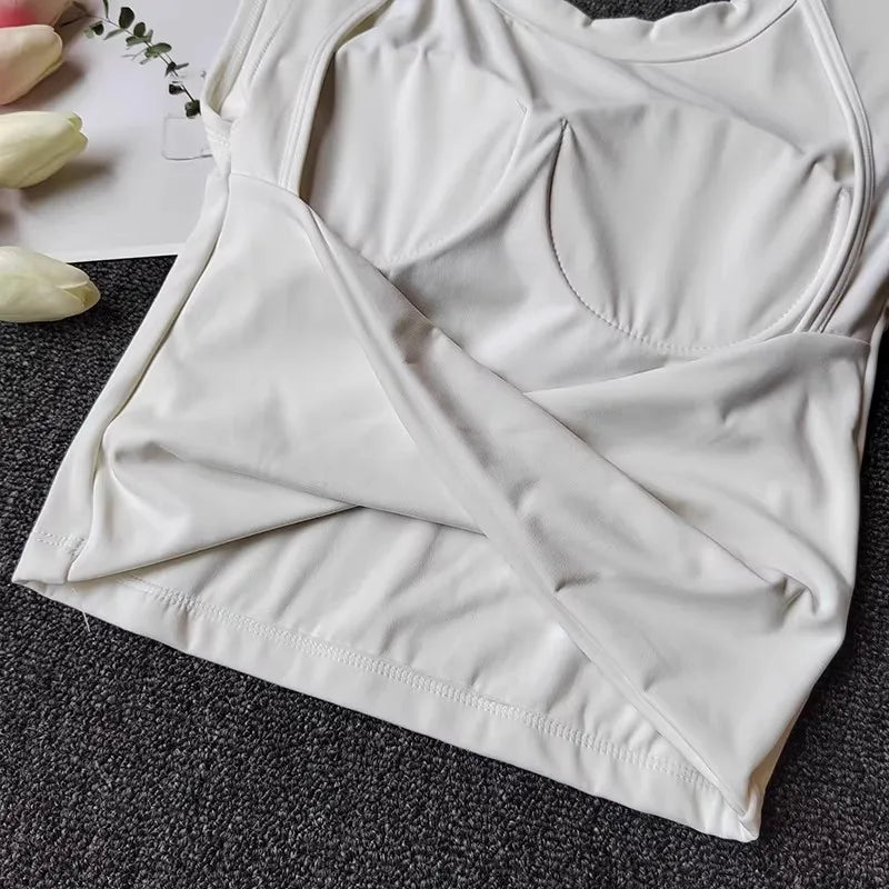 Damen Slim Fit Sport-Tanktop mit offenem Rücken, integrierten BH-Schalen, atmungsaktiv, für Pilates und Yoga