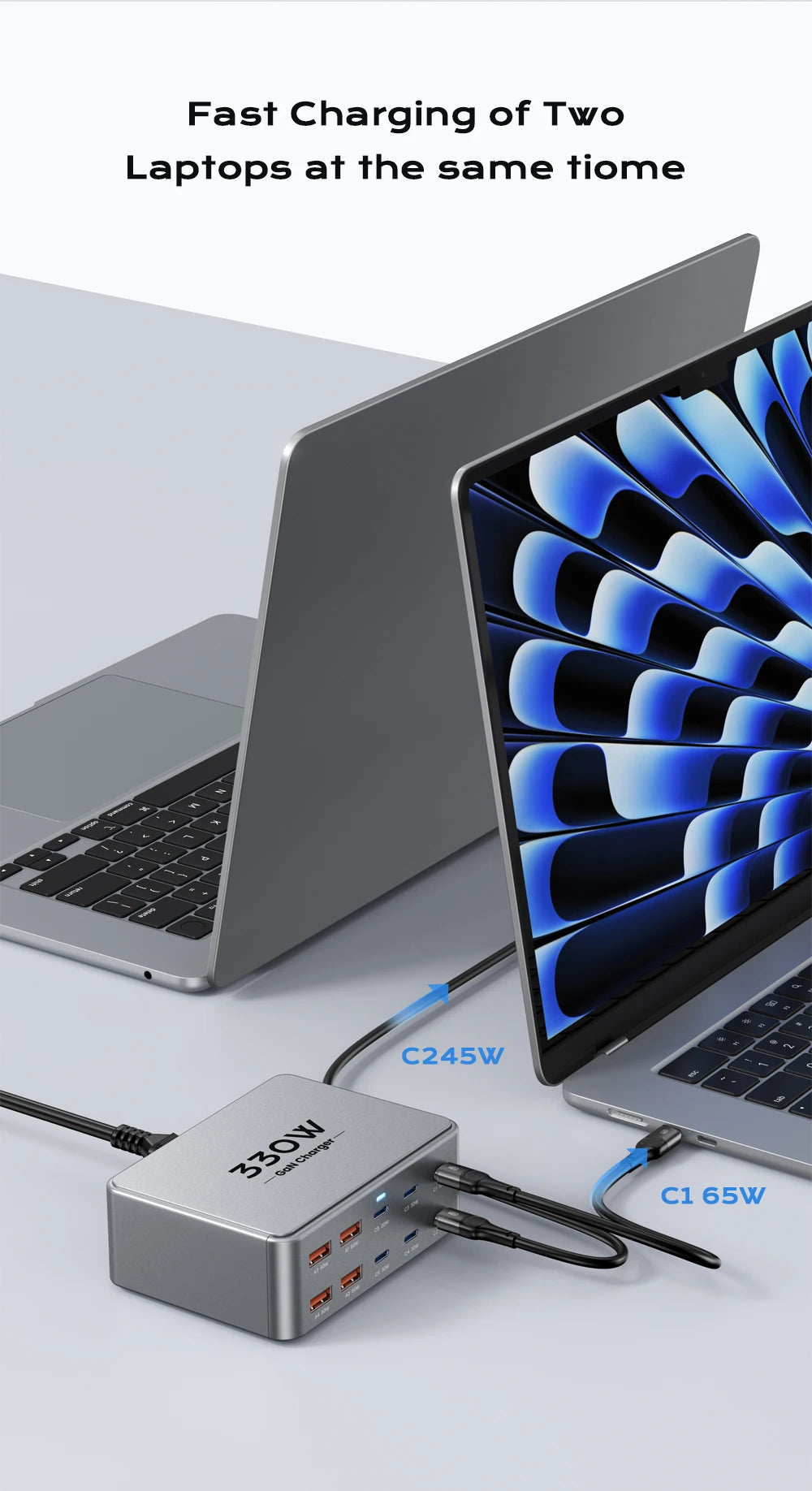 330W USB C GaN Ladegerät 100W PD3.0 PPS QC3.0 Multiport Schnellladestation für Laptop iPhone 15 16 Samsung Macbook Pro Tablet