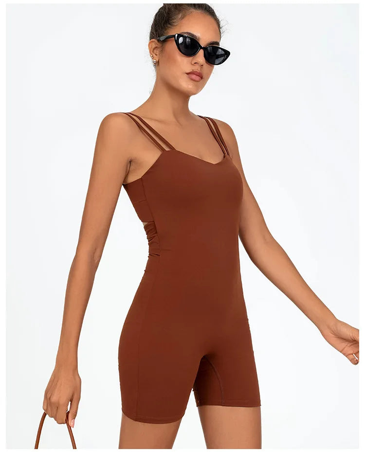 Greenora Damen Workout Strampler Sexy Rückenfrei Yoga Overall Eng Anliegend Body Fitness Activewear Ärmellose Sportbekleidung Einteiler