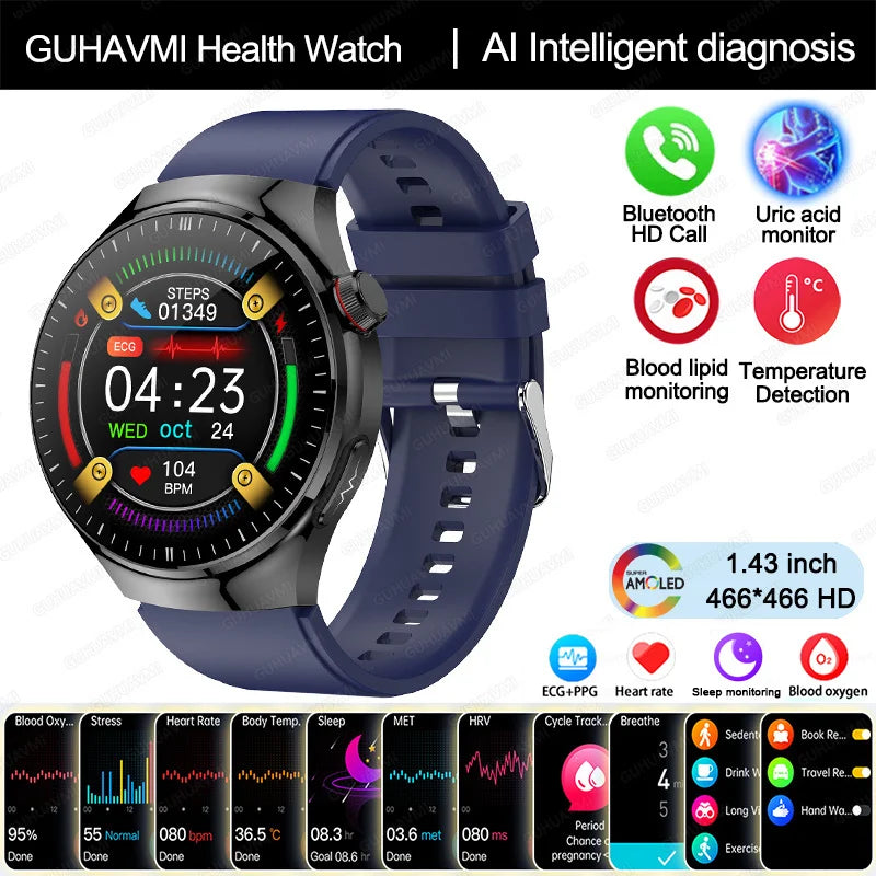2025 Neue Smartwatch für die Krankenpflege: Blutsauerstoff, Blutfett, Harnsäure, EKG+PPG, Körpertemperatur, Bluetooth-Anruf, Gesundheits-Smartwatch