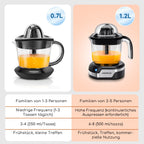 Aigostar Elektrische Zitruspresse, 1,2L große Saftpresse mit LED-Arbeitslicht und 2 abnehmbaren Kegeln, Zitronenpresse für Orangen