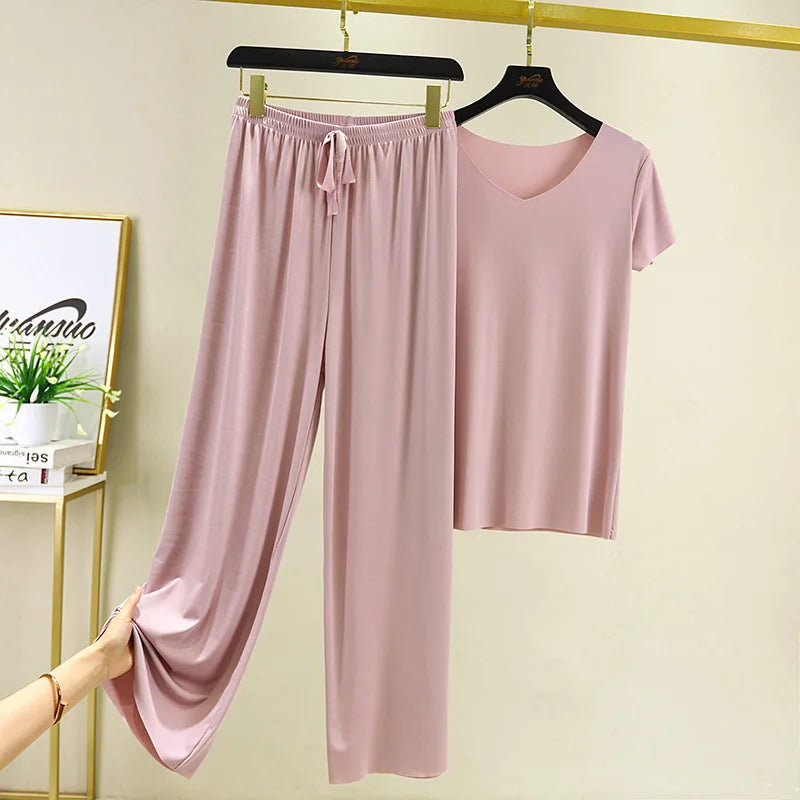 Zweiteiliges Set Damen Oberteil und Hose Sommer 2-teilige Sets Damen Outfits Urlaub 2026 neue Kollektion weite Hose elegant lässig
