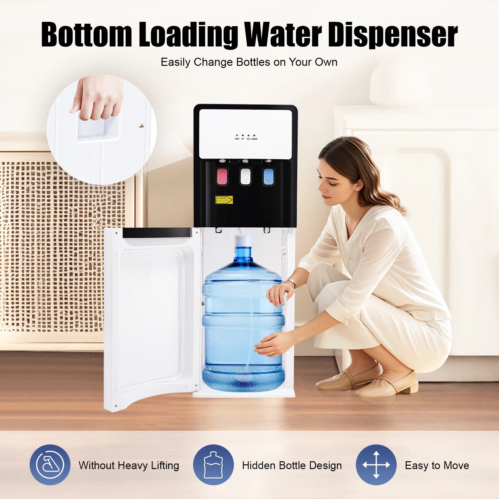 Elektrischer Warm- und Kaltwasserspender, vielseitiger stehender Wasserspender mit unterer Beladung für Zuhause und Büro, 110V US/220V EU