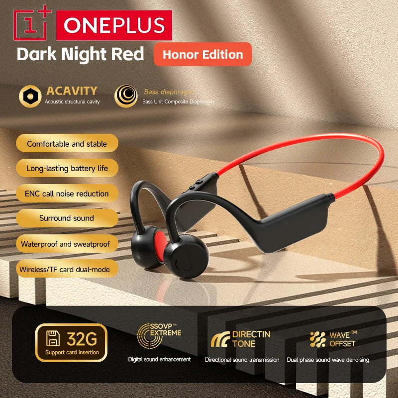 OnePlus Bluetooth Knochenschall-Kopfhörer Drahtlose offene Kopfhörer Freisprechfunktion Wasserdichte Sport-Kopfhörer mit Mikrofon