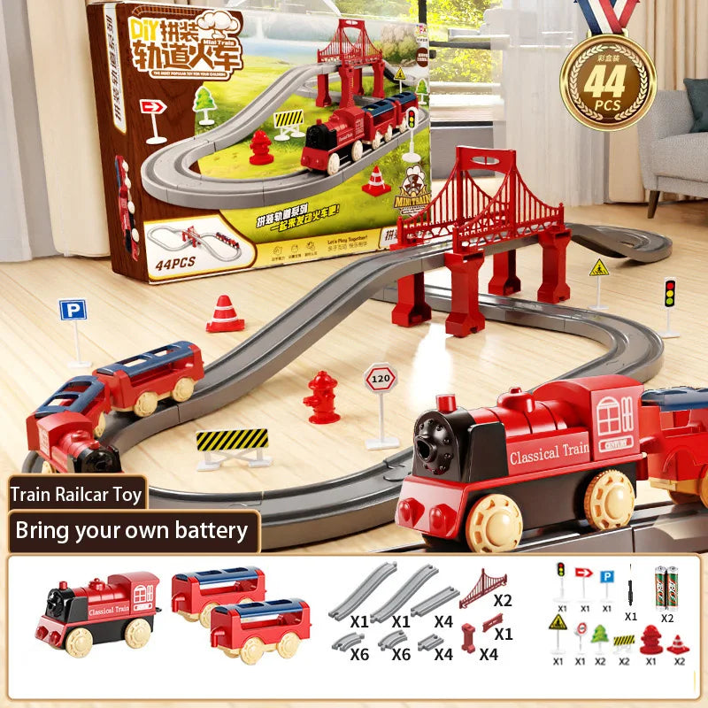 44 Teile/Set Elektrische Eisenbahn Schienensets Zusammenbau Schienenwagen Spielzeug Junge Pädagogisches Simulationsmodell Weihnachts-Geburtstagsgeschenk