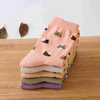 5 Paar Socken mit Katzenmuster, süße & bequeme Allround-Mid-Tube-Socken, Damenstrümpfe & Strumpfwaren