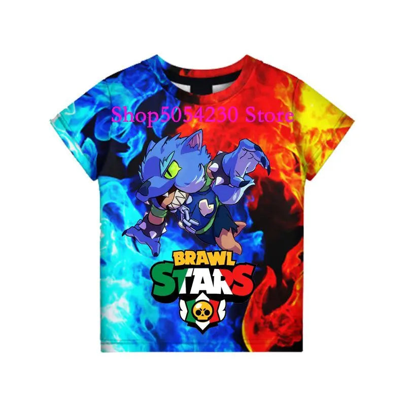 Boys Summer T-shirt Tees Brawl-Stars Anime Figures Leon Cartoon Characters Kids Cosplay Costumes Crow T Shirt Christmas Gifts