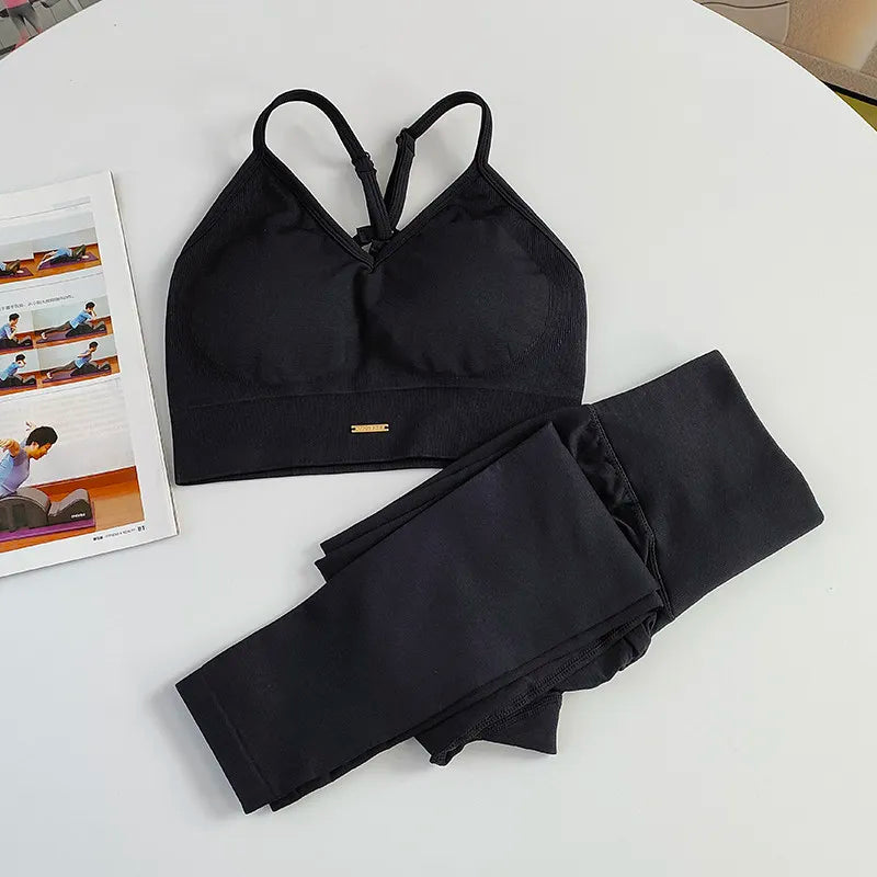 Nahtloser Yoga-Anzug für Damen, hohe Taille, Sport-BH, Leggings, Fitnessstudio-Set, Fitness-Anzug, Workout-Leggings-Set, Pilates-Sportbekleidungs-Outfit