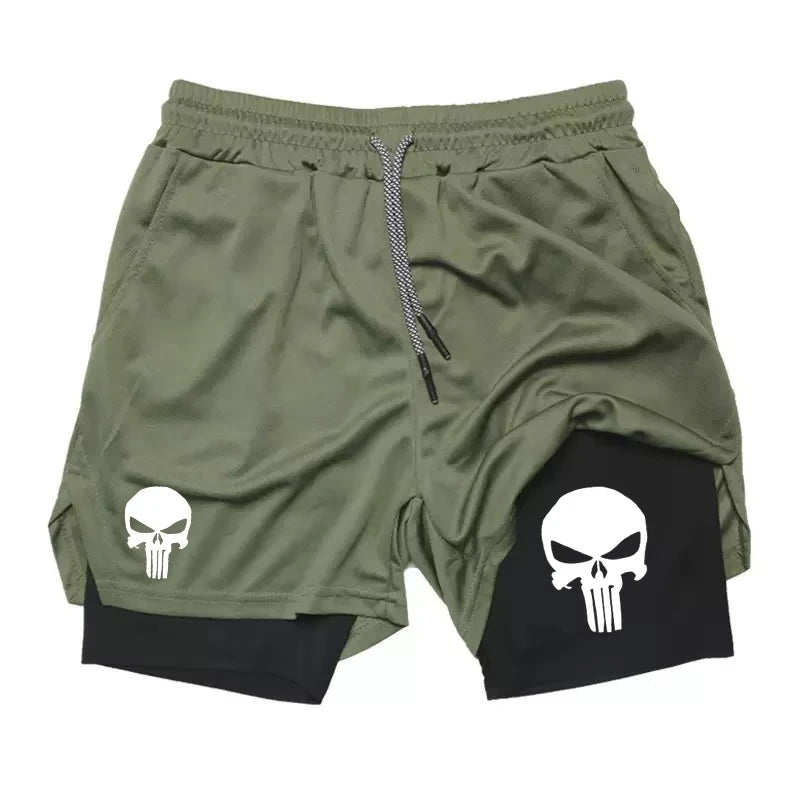 Print 2-in-1 Performance Shorts für Herren, athletische, schnell trocknende Shorts mit Handytasche, Sommer-Fitnessstudio-Workout-Laufshorts RL0302