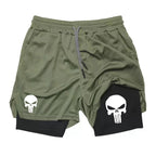 Print 2-in-1 Performance Shorts für Herren, athletische, schnell trocknende Shorts mit Handytasche, Sommer-Fitnessstudio-Workout-Laufshorts RL0302