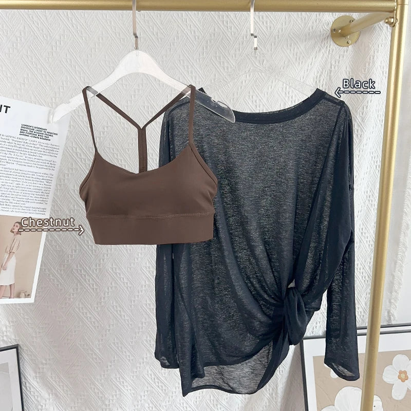 Damen Yoga Shirts Sportoberteile Langarm O-Ausschnitt Atmungsaktives Laufshirt Lockere Fitnesskleidung Gym Sportbekleidung Pilates T-Shirts