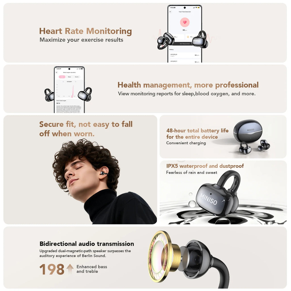 MINISO MS503 Kabellose Bluetooth-Kopfhörer KI-Übersetzungs-Ohrhörer Outdoor-Sport-Kopfhörer Klarer Klang Kopfhörer Weich Bequem