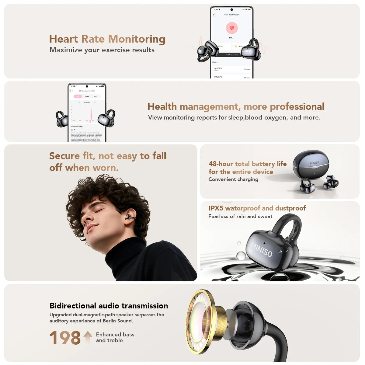 MINISO MS503 Kabellose Bluetooth-Kopfhörer KI-Übersetzungs-Ohrhörer Outdoor-Sport-Kopfhörer Klarer Klang Kopfhörer Weich Bequem