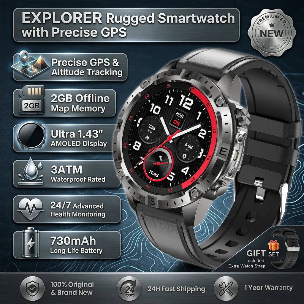 2026New Military T-Rex3 GPS Map Navigation Smart Watch 2GB RAM 1.43-inch AMOLED Screen 30M Waterproof Call Sports Smartwatch Men