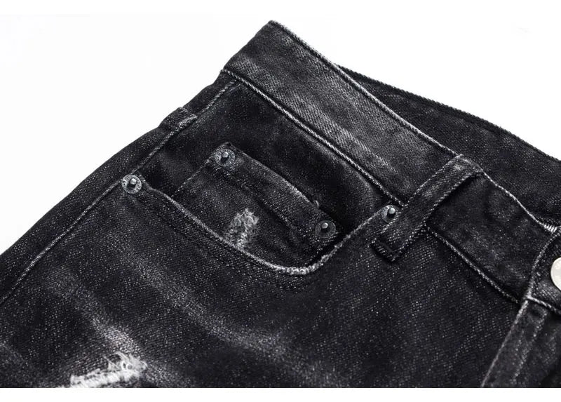 Street Fashion Herren Eng Schwarz Grau Jeans Retro Elastische Schlankmachende Split-Style Jeans Herren Retro Designer Brand Jeans Hombre
