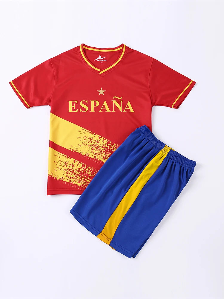 Yingruida Spain National Soccer Jersey Set for Kids Breathable Top Quality Football Uniforms Children Team Sportswear