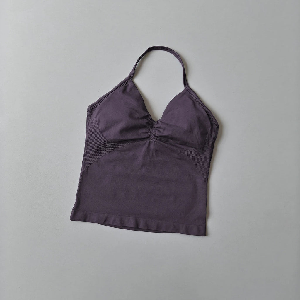 Langes Trägertop Yoga Weste Damen Rückenloses Tank Top Sport Fitness BHs Laufendes Workout Gym Neckholder