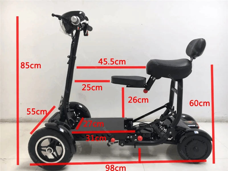 Elektrisches Vierrad-Skateboard Tragbare Elektroroller 10 Zoll 36V klappbarer Elektroroller für Behinderte und Senioren