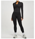 SVEIC Damen Zweiteiliger Trainingsanzug Yoga Set Langarmjacke High Waisted Leggings Atmungsaktive Sportkleidung Für Frauen