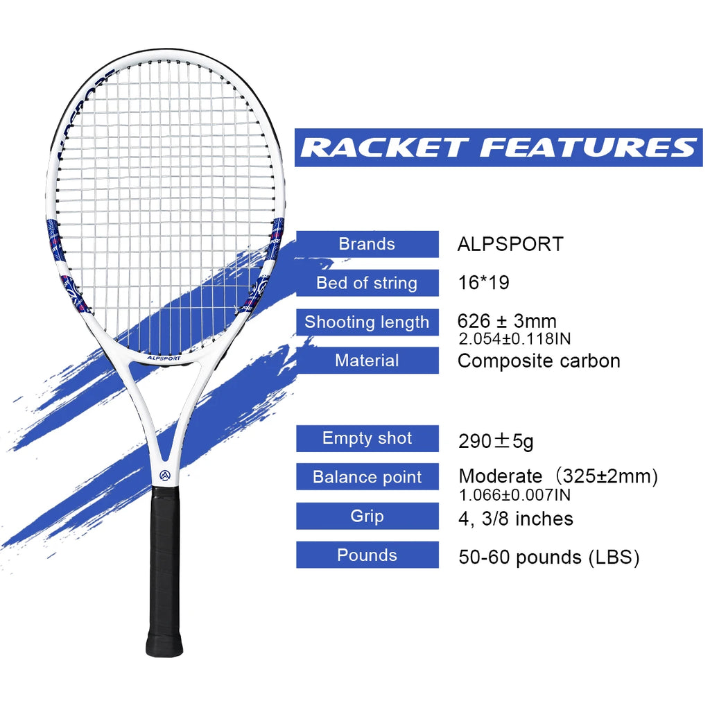 ALPSPORT Carbonfaser Tennisschläger T800 18K – Profi-Qualität mit Tasche & Band, leichter Trainingsschläger für Erwachsene, Herren & Damen