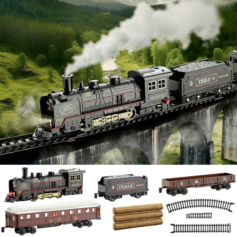 Kinder Retro Elektro-Dampfzug Schienenspielzeug Klassische Eisenbahn Güterzug Hochgeschwindigkeitsstrecken Zugmodell Jungen Spielzeug Weihnachtsgeschenk Hauptbild